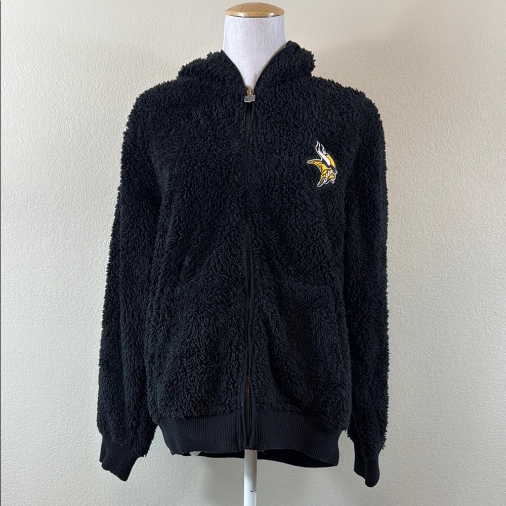 NFL Vikings Women’s‎ Black Hooded Sherpa Jacket with Ribbed Cuffs Size Large